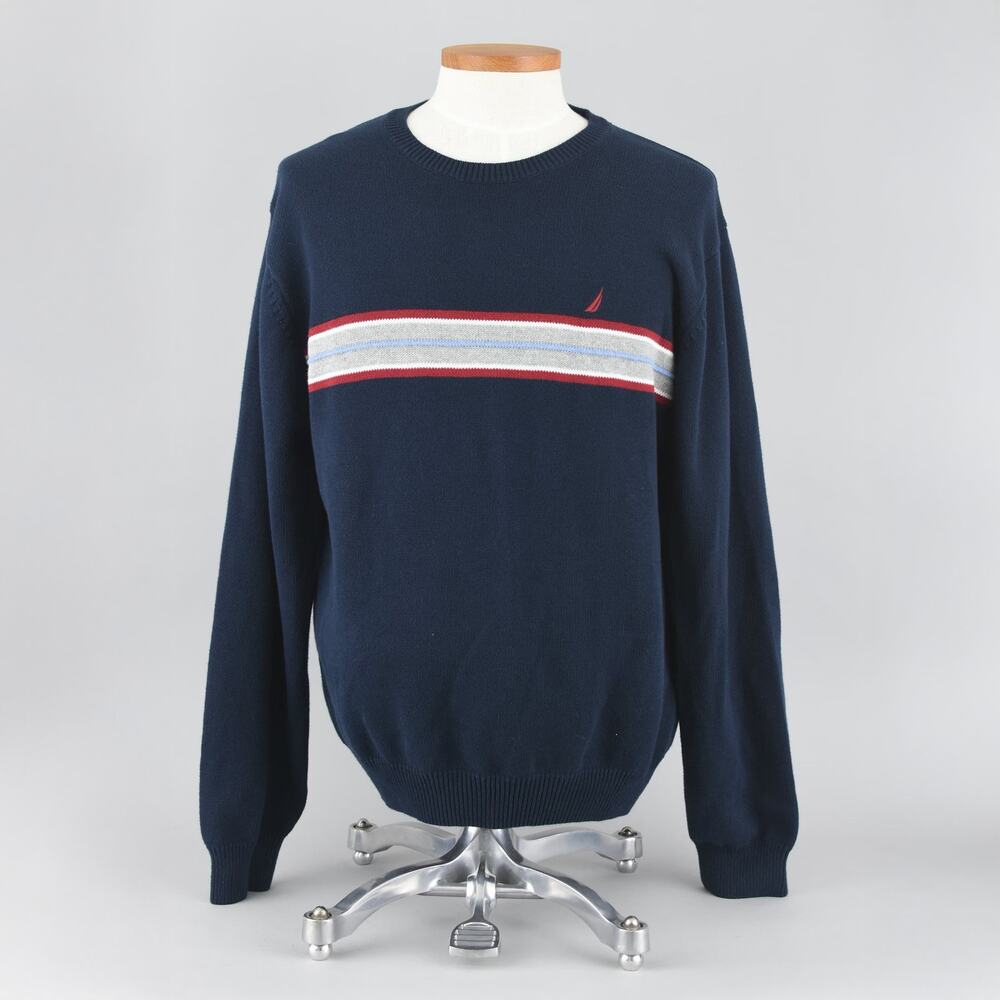 Nautica Vintage 90s Blue chest Stripe Sweater Men's Extra Large